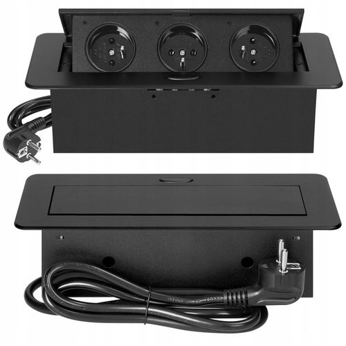 gniazdo wpuszczane chowane w blat potrójne stalowe czarne gniazdo na Arena.pl