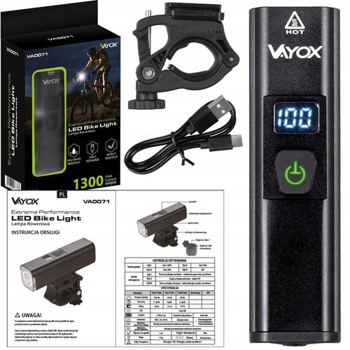 LAMPKA ROWEROWA PRZÓD OŚWIETELNIE ROWEROWE LED PRO VAYOX USB-C 1300lm IPX6 na Arena.pl