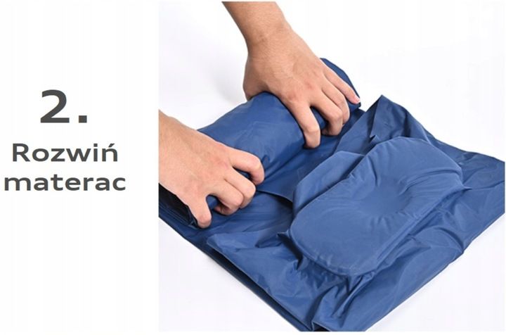 ULTRALEKKA MATA WBUDOWANA POMPKA KARIMATA GRUBY WYGODNY MATERAC ŁÓŻKO BLUE zdjęcie 12