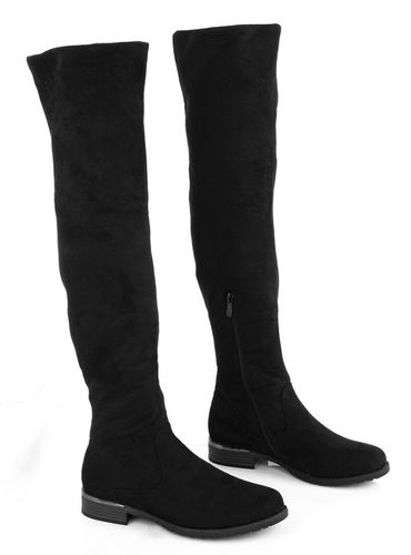 9078 CZARNE KOZAKI ZA KOLANO ZAMSZOWE WYSOKIE KLASYCZNE PŁASKI OBCAS na Arena.pl