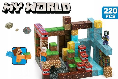 KLOCKI MAGNETYCZNE SZEŚCIANY BLOKI KLOCKI PIKSELE 220 KLOCKÓW + 2 LUDZIKI na Arena.pl