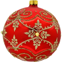 Bombka okrągła z ornamentem: czerwona