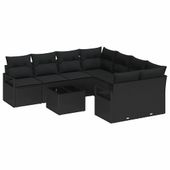 Zestaw Sof na Ogród 9 pcs Czarny 55 x 55 x 37 cm polirattan
