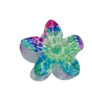 Piękna spinka klamra plastikowa kwiatek hawajski nakrapiany zielony 8cm