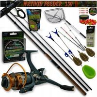 ZESTAW FEEDEROWY METHOD FEEDER WĘDKA KOŁOWROTEK PODPÓRKI PODBIERAK PRZYNĘTA