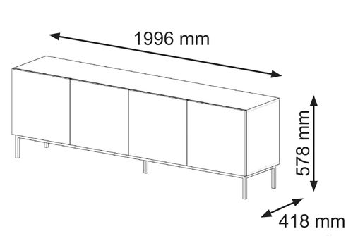 Szafka RTV Ravenna C 200 cm 4D biały połysk rama na Arena.pl