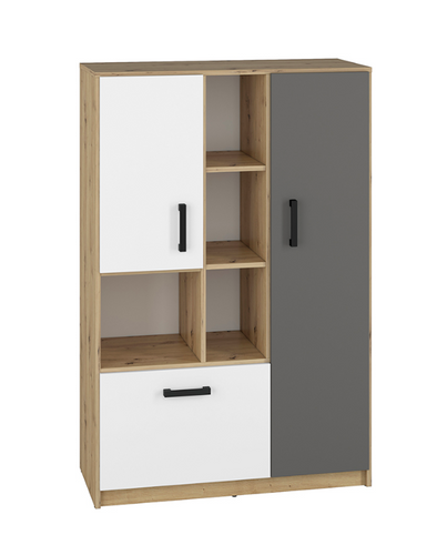 Regał Niski Młodzieżowy 2D1SZ 92 cm Biały +Antracyt +Dąb Artisan FINKS ML na Arena.pl