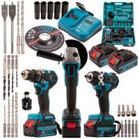 ZESTAW NARZĘDZI AKUMULATOROWYCH KLUCZ UDAROWY SZLIFIERKA WKRĘTARKA 48V 2x5A