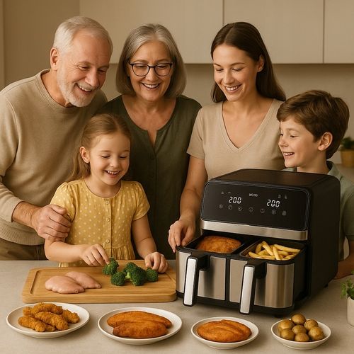 FRYTKOWNICA BEZTŁUSZCZOWA DWUKOMOROWA 9L AIR FRYER 2200W 10 PROGRAMÓW na Arena.pl