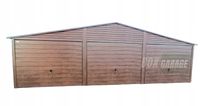 GARAŻ BLASZANY 9m x 6m poziom - dwuspad 3x Brama uchylna - ciemny orzech BOX89 9x6