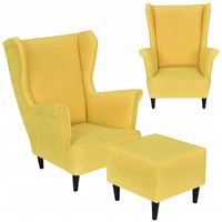Fotel uszak MAX z podnóżkiem skandynawski Family Meble cytrynowy żółty