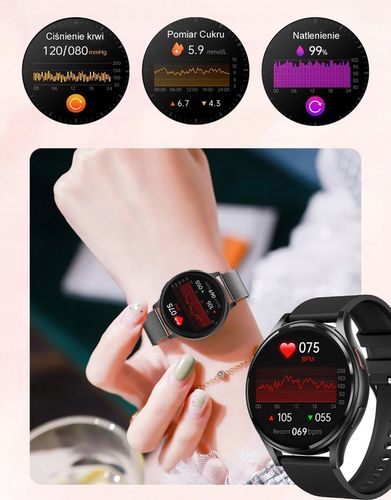 Zegarek Smartwatch Damski EKG Glukoza HRV BMI AMOLED CIŚNIENIOMIERZ ROZMOWY na Arena.pl