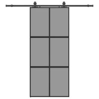 Drzwi przesuwne z zestawem okuć czarne 90x205cm szkło hartowane