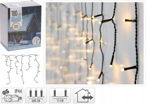 KURTYNA świetlna sople 180 led szer. 6 m na zewnątrz światło białe ciepłe na Arena.pl