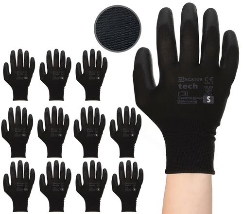 Rękawice Robocze MERCATOR Tech Black+Black PU - S - 12 Par na Arena.pl