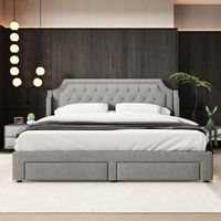 Nowoczesne łóżko tapicerowane do sypialni podwójne schowek szare LED
