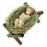 Żłóbek Figurka Dzieciątko Jezus w drewnianym żłóbku Jezusek na sianku duży