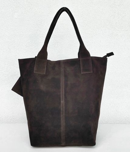 Zamszowa torebka shopper ciemna czekolada na Arena.pl
