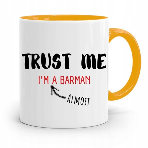 Kubek Żółty Dla Barmana Trust Me Im A Barman Z Nadrukiem Ze Zdjęciem zdjęcie 1