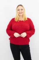 Czerwony Ciepły Sweter Damski z Dekoltem V UNI