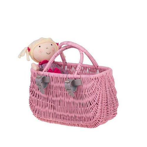 Akcesoria rowerowe MALOWANY WIKLINOWY KOSZ NA ROWER DZIECIĘCY W KOLORZE RÓŻOWYM + PASKI SKÓRZANE 22x10 H13/16 CM na Arena.pl