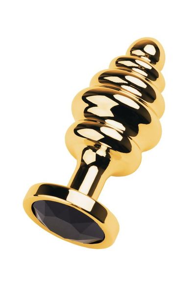Golden anal plug with black gem zdjęcie 2