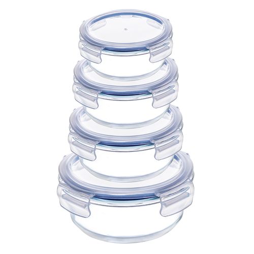 4x KADAX Zestaw Pojemników Na Żywność Szklane Pokrywką Box Okrągłe na Arena.pl