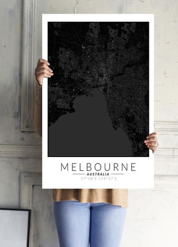 Melbourne mapa czarna - plakat 30x40 cm na Arena.pl