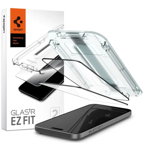 Szkło hartowane Spigen Glas.tR EZ Fit FC na iPhone 15 Plus - czarne 2 szt. na Arena.pl