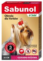 Obroża na pchły i kleszcze dla yorka - działa 90 dni Sabunol różowa 35cm
