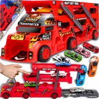 LAWETA TIR CIĘŻARÓWKA WYRZUTNIA 6 AUT AUTKA ZESTAW SAMOCHÓD + RESORAKI AUTA