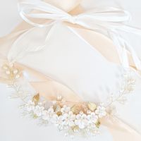 ZŁOTA opaska z listkami ślubna rustykalna perłowa motyw kwiatów boho