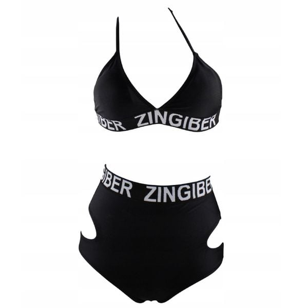 STRÓJ KĄPIELOWY WYSOKI STAN PASKI KOSTIUM Z NAPISAMI WYCIĘCIA WIĄZANY S zdjęcie 2