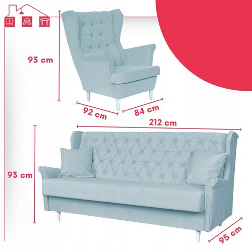 Zestaw wypoczynkowy komplet wersalka 2 fotele Gaja NIEBIESKI Family Meble na Arena.pl