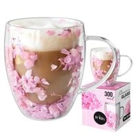 szklanka termiczna z kwiatami w środku, gipsówka hortensje róż 300 ml