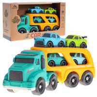 Laweta + 4 Autka Bioplastik Dla Dzieci 18M+ Żółty + Dźwięki Światła