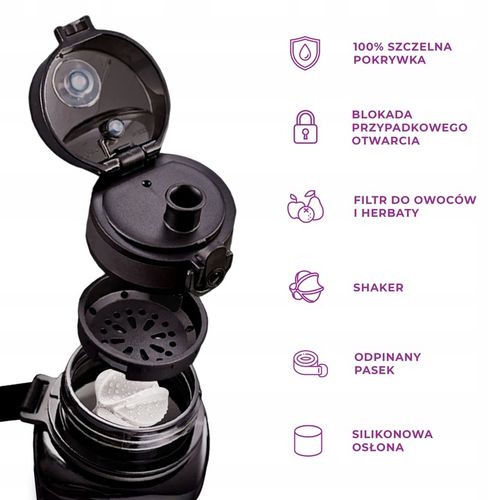 BUTELKA NA WODĘ SPORTOWA 550ML SHAKER DO BIAŁKA DO ODŻYWEK TRITAN FIOLETOWY na Arena.pl