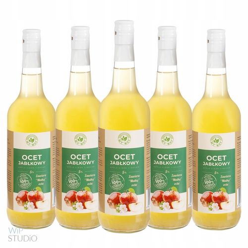 Zestaw 5 x Ocet Jabłkowy 700 ml Niefiltrowany z Matką Octową – Naturalny na Arena.pl