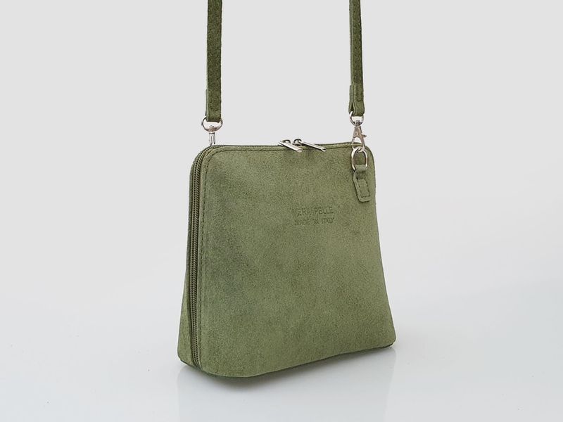 VERA PELLE torebka damska zamszowa listonoszka z paskiem V452 c.zielona zdjęcie 5