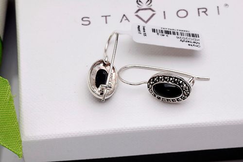 srebrne kolczyki z onyksami i markazytami - kdo2026 na Arena.pl