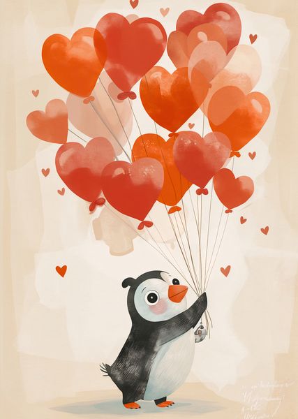 Plakat 64x90cm Pingwinek z Balonami zdjęcie 1
