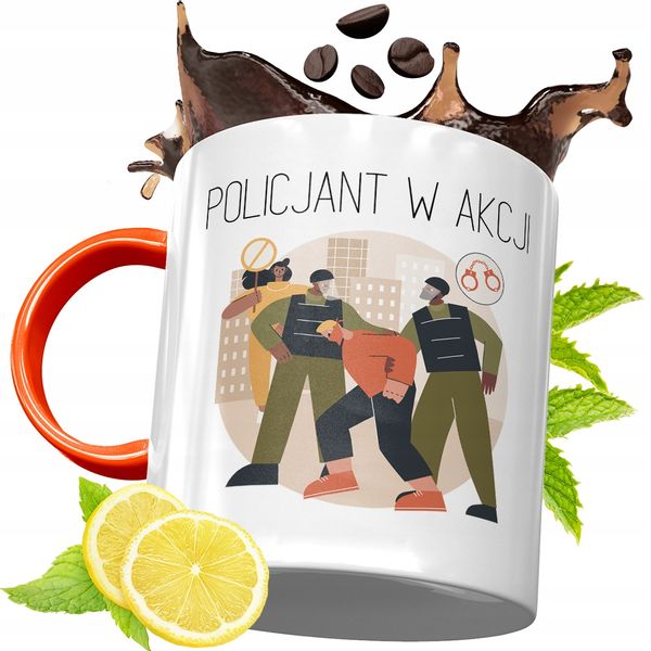 Kubek Pomarańczowy Dla Policjanta Idealny Prezent Z Nadrukiem Ze Zdjęciem zdjęcie 1
