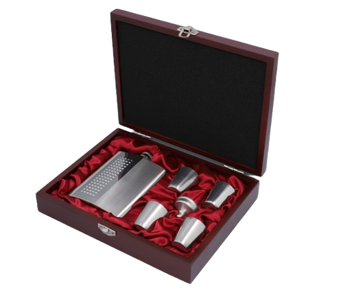 Elegancka Srebrna Piersiówka 8 oz z 4 Kieliszkami i Lejkiem na Arena.pl