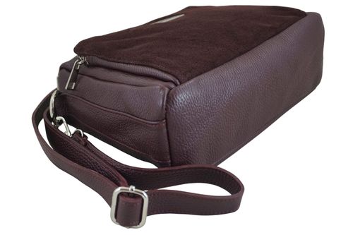 Codzienna torebka ze skóry naturalnej z zamszem - Bordowa na Arena.pl