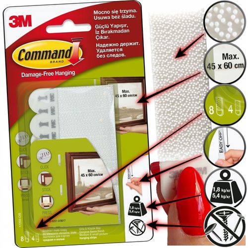 Rzepy Samoprzylepne COMMAND Zestaw 24szt/12par - Bezinwazyjne,bez narzędzi na Arena.pl
