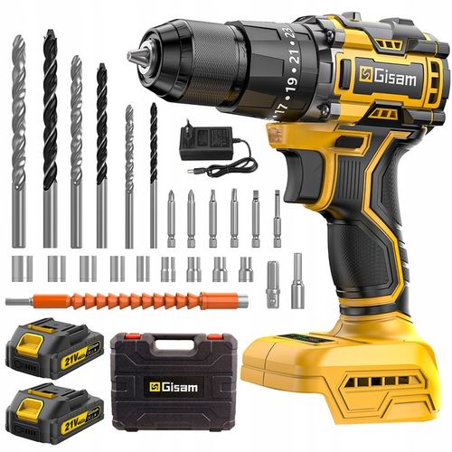 Zestaw bezszczotkowej wiertarki udarowej/wkrętarki 21V - 2 baterie + na Arena.pl