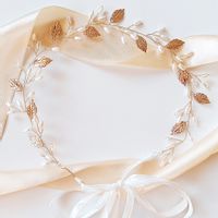 Opaska na włosy złota z listkami i perełkami ŚLUBNA KOKONET 4-0186