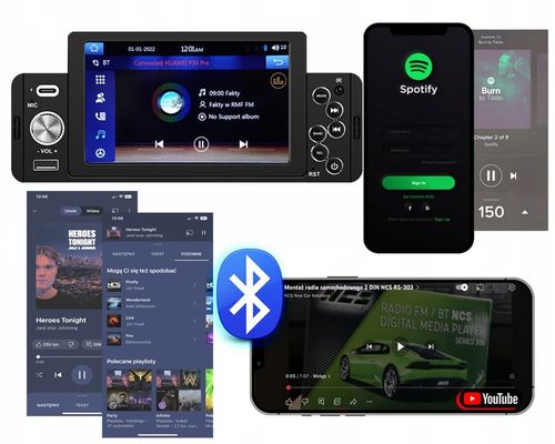 RADIO SAMOCHODOWE 1DIN BLUETOOTH 5" EKRAN DOTYK APPLE CARPLAY ANDROID AUTO na Arena.pl
