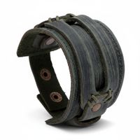 Bransoletka męska skórzana szeroka ciemnozielona retro vintage 25 cm
