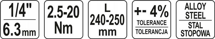 YATO KLUCZ DYNAMOMETRYCZNY 1/4 2.5-20Nm Z BLOKADĄ zdjęcie 3